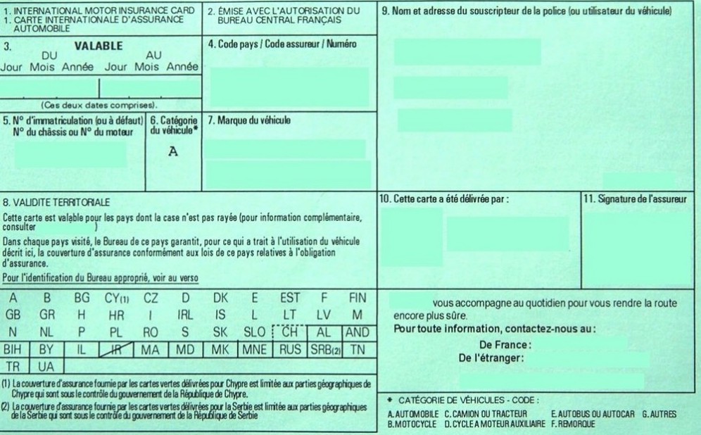 Carte verte auto et certificat d'assurance en ligne